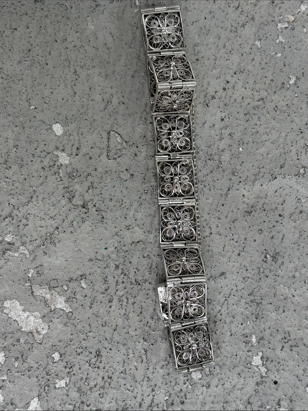 Vintage silver square panel filigree bracelet